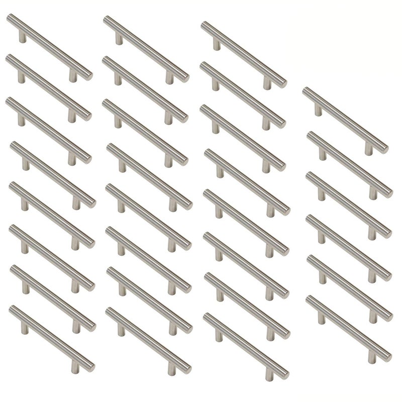 Aimyoo Cabinet Handles - Pack of 30 Stainless Steel Hollow Tube T Bar Drawer Pulls Cupboard Knob for Kitchen Furniture Hardware (Overall Length: 6", Hole Center: 3-3/4") - Image 1